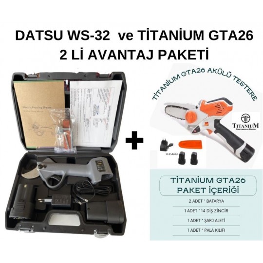 Datsu WS32 + Titanium GTA26 Akülü Budama Seti 32mm Makas+Testere