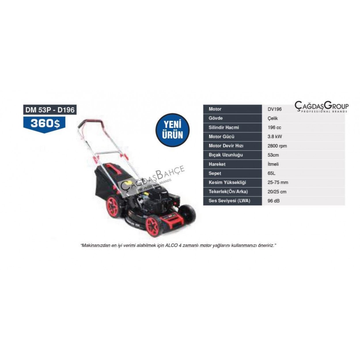 Energy DM53P D196 Benzinli Çim Biçme Makinesi 53cm İtmeli