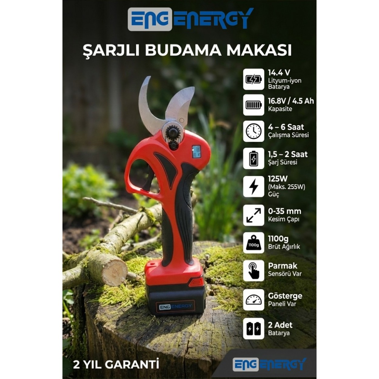 Energy WS 040Y Akülü Budama Makası 4cm (2 Bataryalı)