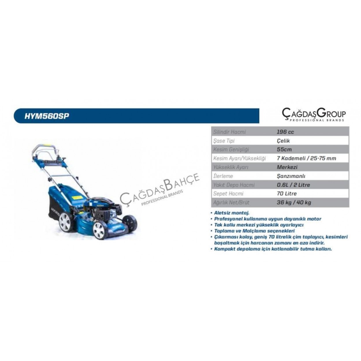 HYUNDAİ HYM560SP BENZİNLİ ÇİM BİÇME MAKİNESİ 55 CM