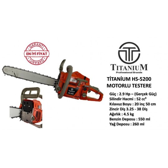 Titanium HS5200 Motorlu Testere - Ağaç Motoru - Hızar 2.8 HP