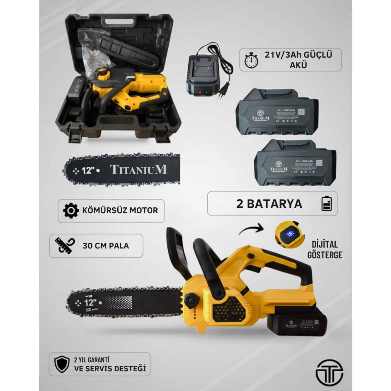 Titanium Profesyonel Akülü Budama Seti – WS 035 PRO Akülü Budama Makası + GTA 75 Akülü Zincirli Dal Kesme Testere